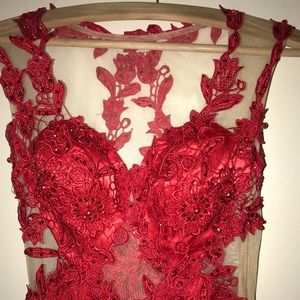 Red Floral Lace Dress